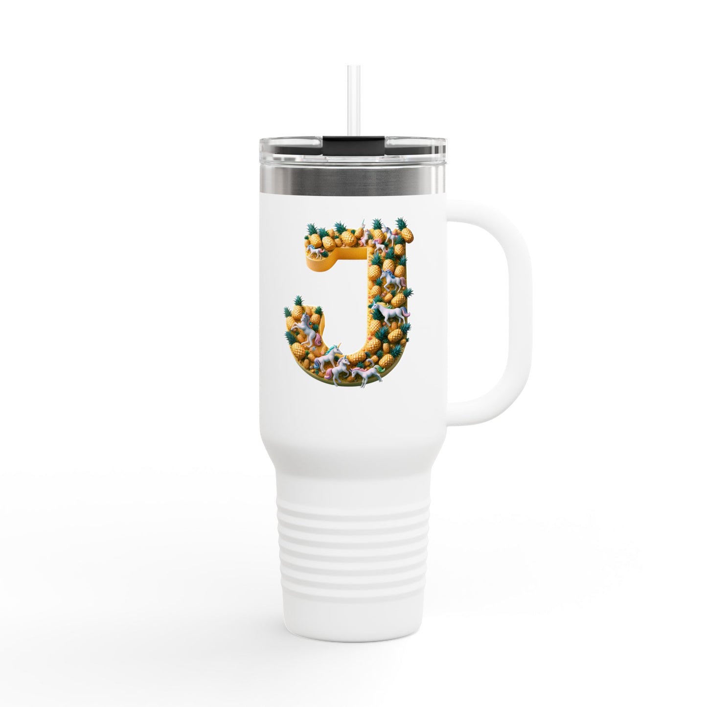 Personalized Floral Letter J Insulated Travel Mug | 40oz Water Bottle for Travel & Outdoor Use