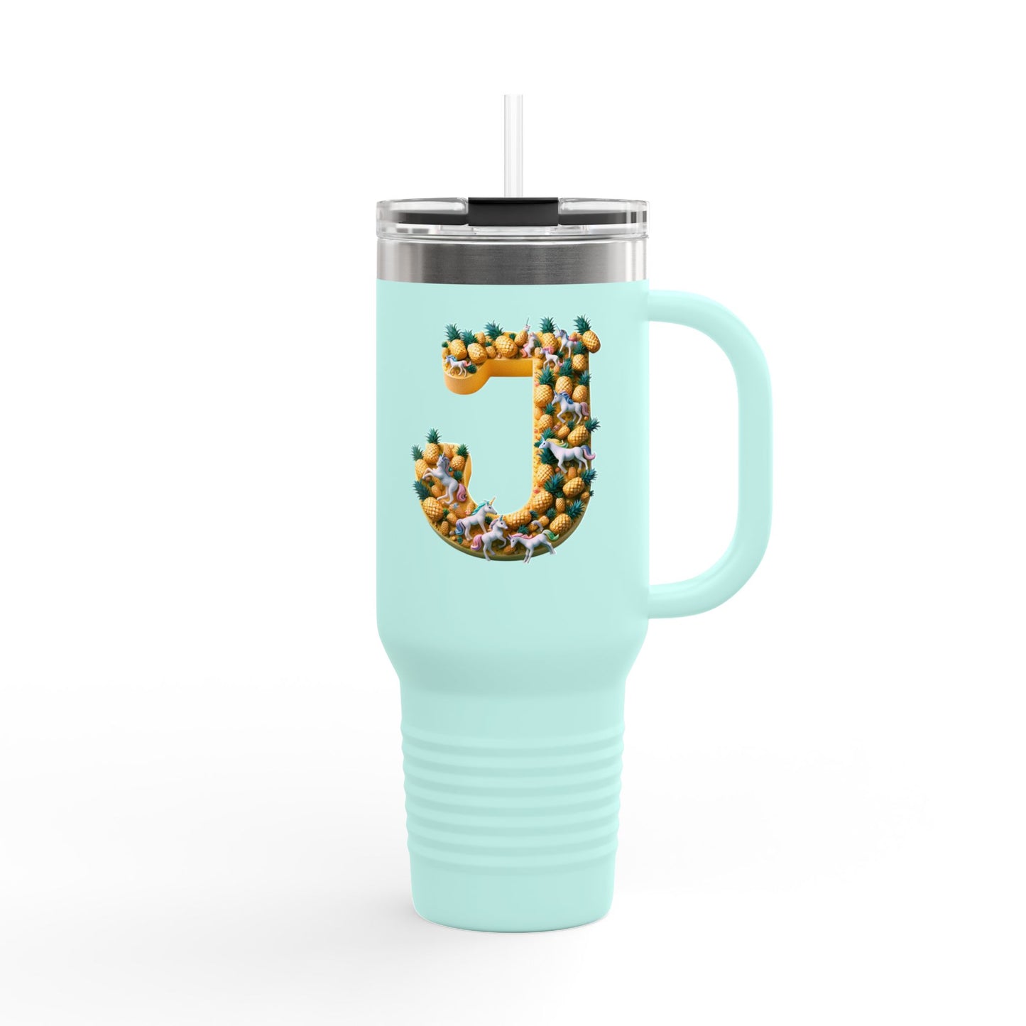 Personalized Floral Letter J Insulated Travel Mug | 40oz Water Bottle for Travel & Outdoor Use