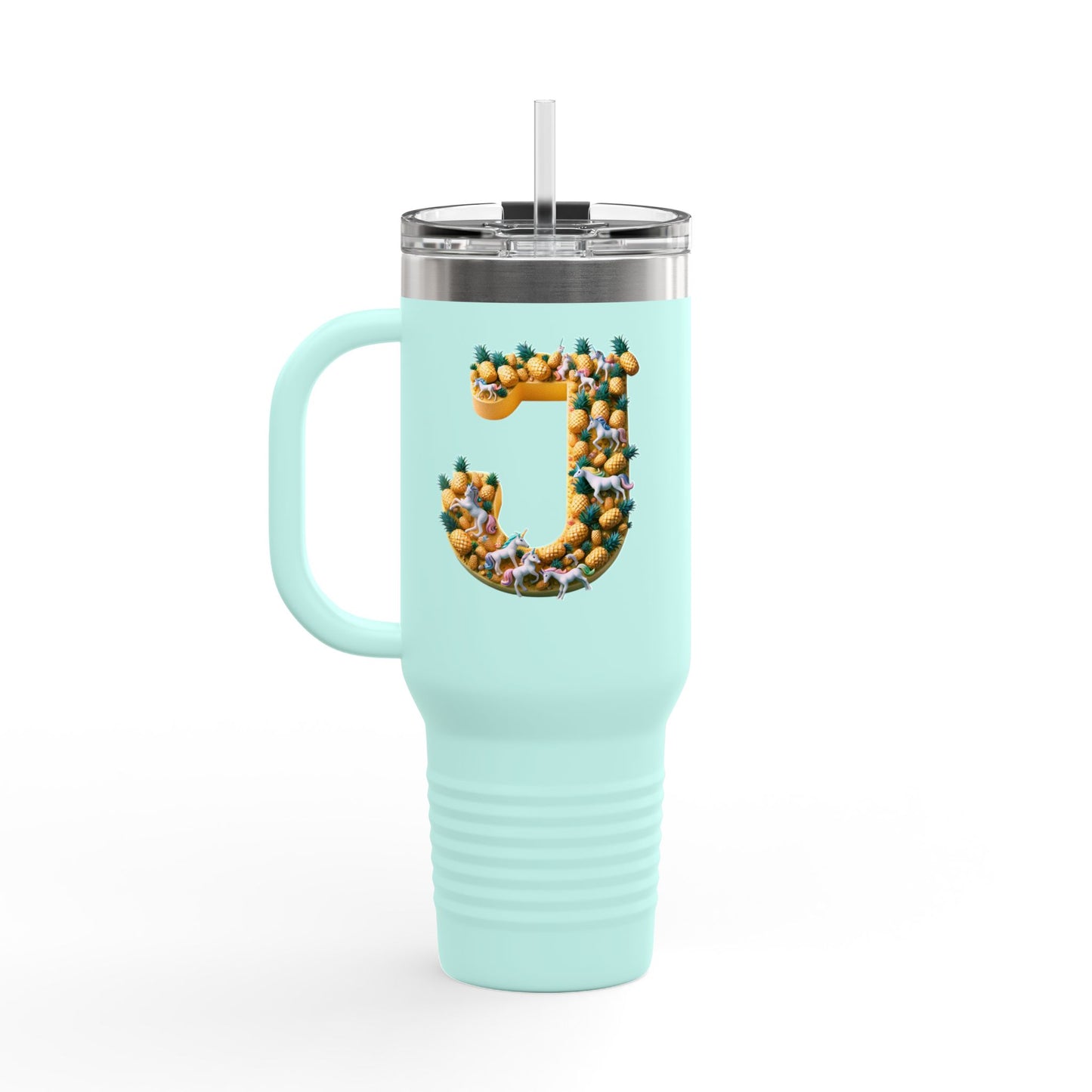 Personalized Floral Letter J Insulated Travel Mug | 40oz Water Bottle for Travel & Outdoor Use