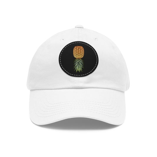 Pineapple Dad Hat with Leather Patch, Summer Cap, Beach Hat, Gift for Dad, Trendy Headwear, Casual Accessories
